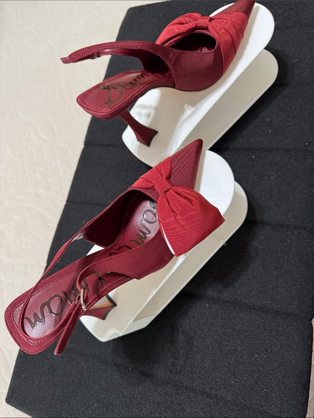 Sam Edelman Crimson Red Bow Slingback Pointed-Toe Heels - Picture 2 of 3